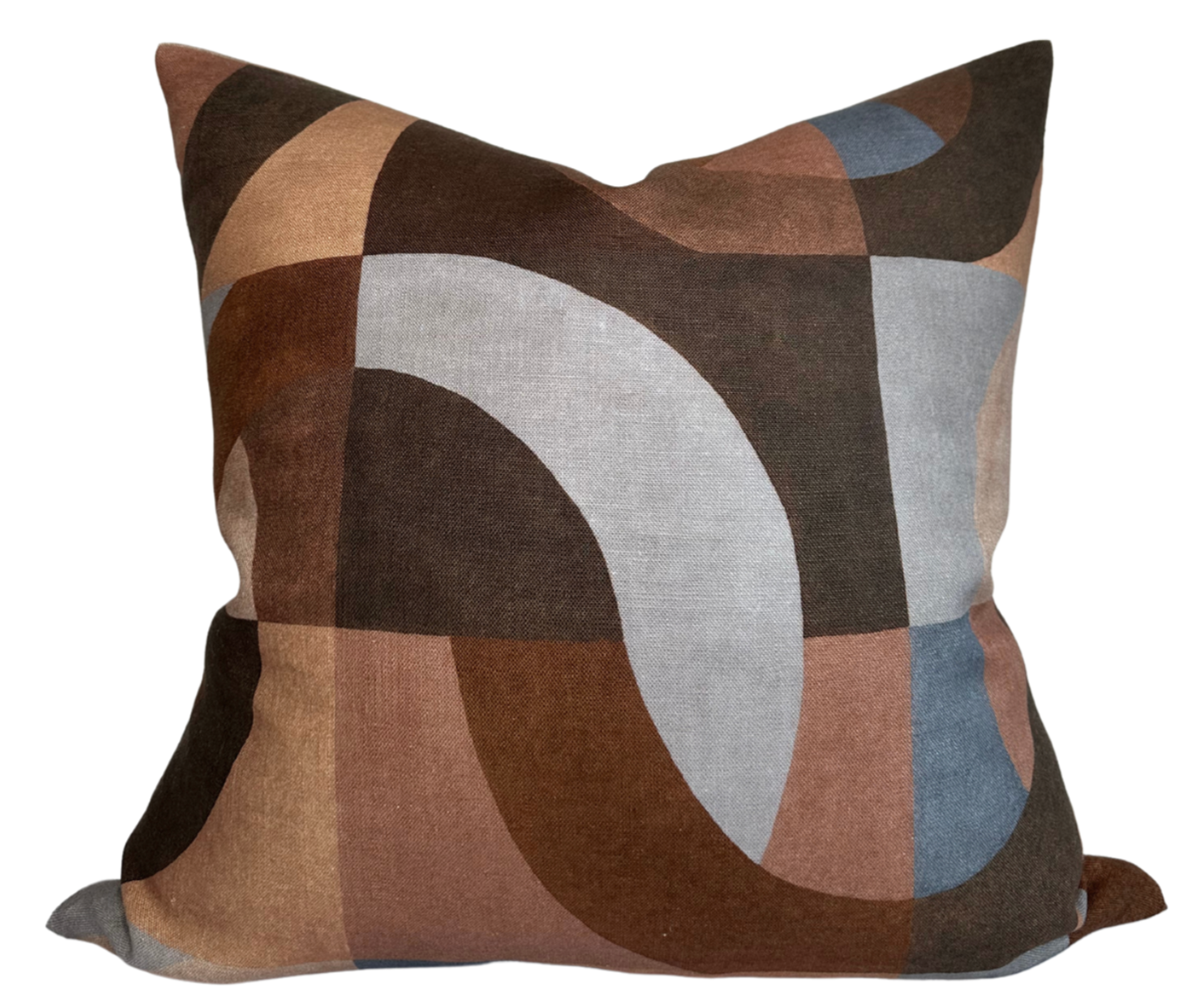 Colonnade Pillow Cover in Cinnabar with abstract printed fabric and ivory linen back
