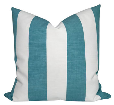 Go To Stripe Pillow Cover in Bahama Mama by DEKOWE showing front striped pattern and ivory back fabric.