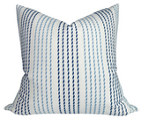 Running Stitches Pillow Cover in blues pattern front and ivory linen back