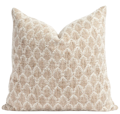 Gibson Floral Pillow Cover in natural color, showing woven floral pattern front and ivory linen back fabric