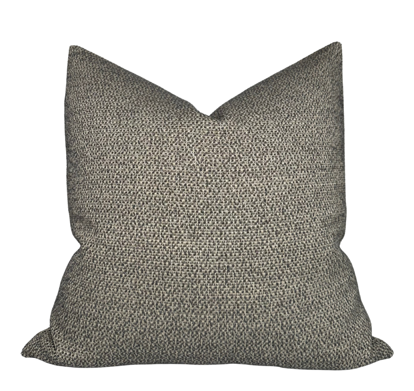 Nubby Woven Pillow Cover in Charcoal showing textured front and cream linen back fabric