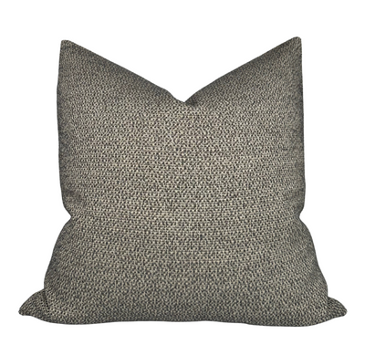Nubby Woven Pillow Cover in Charcoal showing textured front and cream linen back fabric