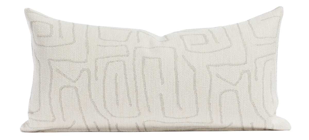 Abstract Pillow Cover in Natural showing woven fabric front and natural ivory linen backing
