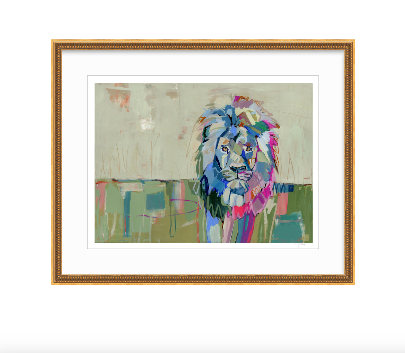 Fine art print titled 'Noble Lion' showing a detailed portrait of a lion created by Chelsea McShane