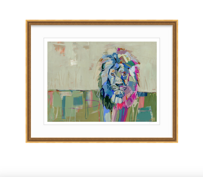 Fine art print titled 'Noble Lion' showing a detailed portrait of a lion created by Chelsea McShane