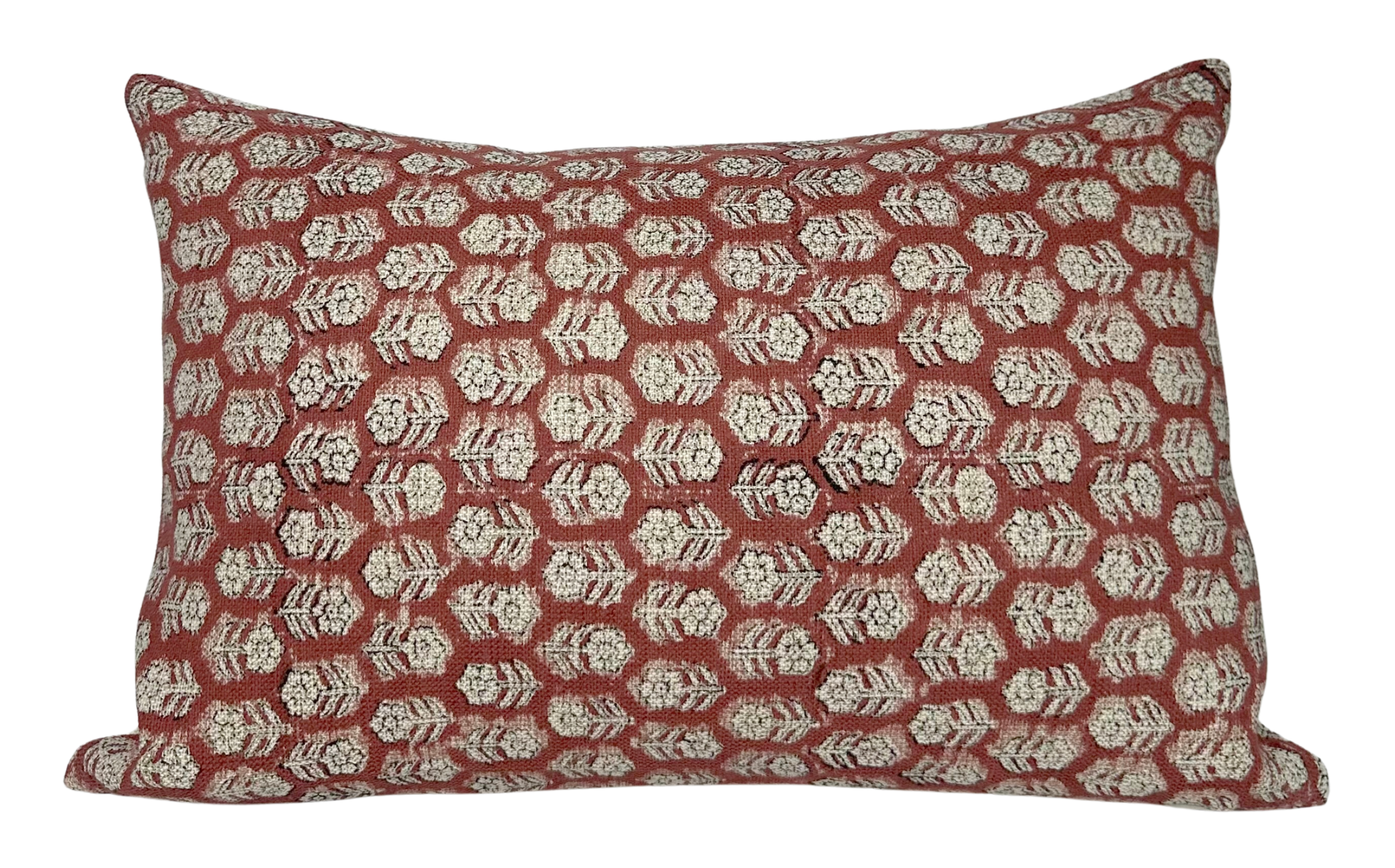 Floral Pillow Cover in Saffron showing floral block print fabric on front and ivory linen fabric backing