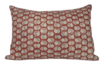 Floral Pillow Cover in Saffron showing floral block print fabric on front and ivory linen fabric backing