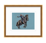 Rodeo Cowboy Fine Art Print featuring a cowboy illustration on a blue background