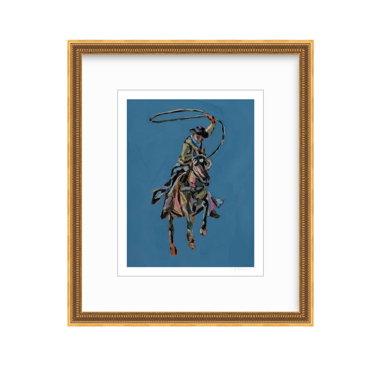 Rodeo Roper Fine Art Print showing a cowboy in dynamic action at a rodeo, by Chelsea McShane