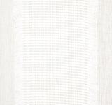 Ivory fabric with embroidered horizontal and vertical lines forming a subtle grid pattern, featuring fringed edges for texture and detail.