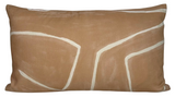 Rectangular pillow cover in muted salmon brown with abstract cream linear patterns creating intersecting curved shapes across its surface.