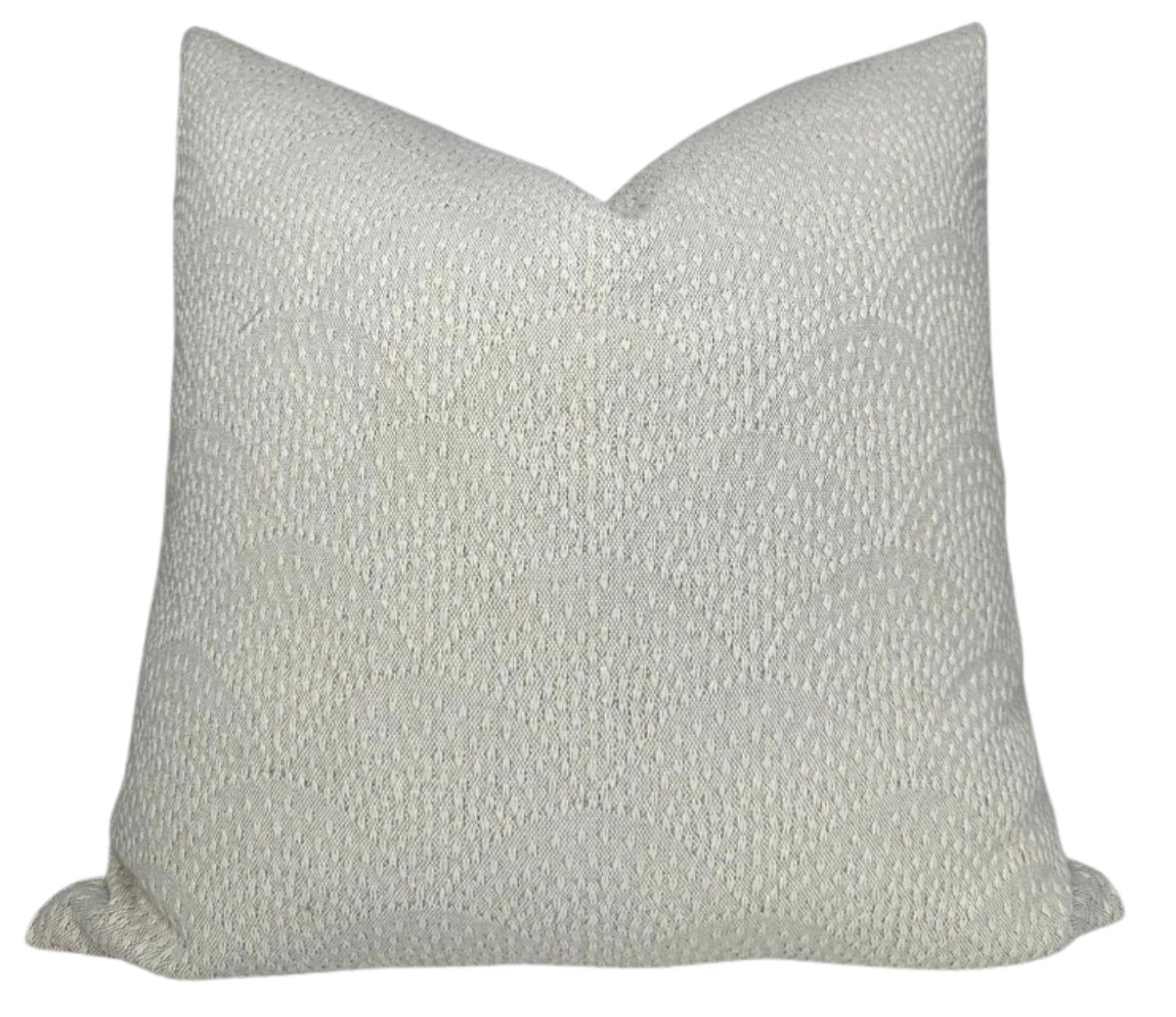 Inverse Scalloped Woven Pillow Cover showing scalloped woven pattern on front and ivory linen fabric on back