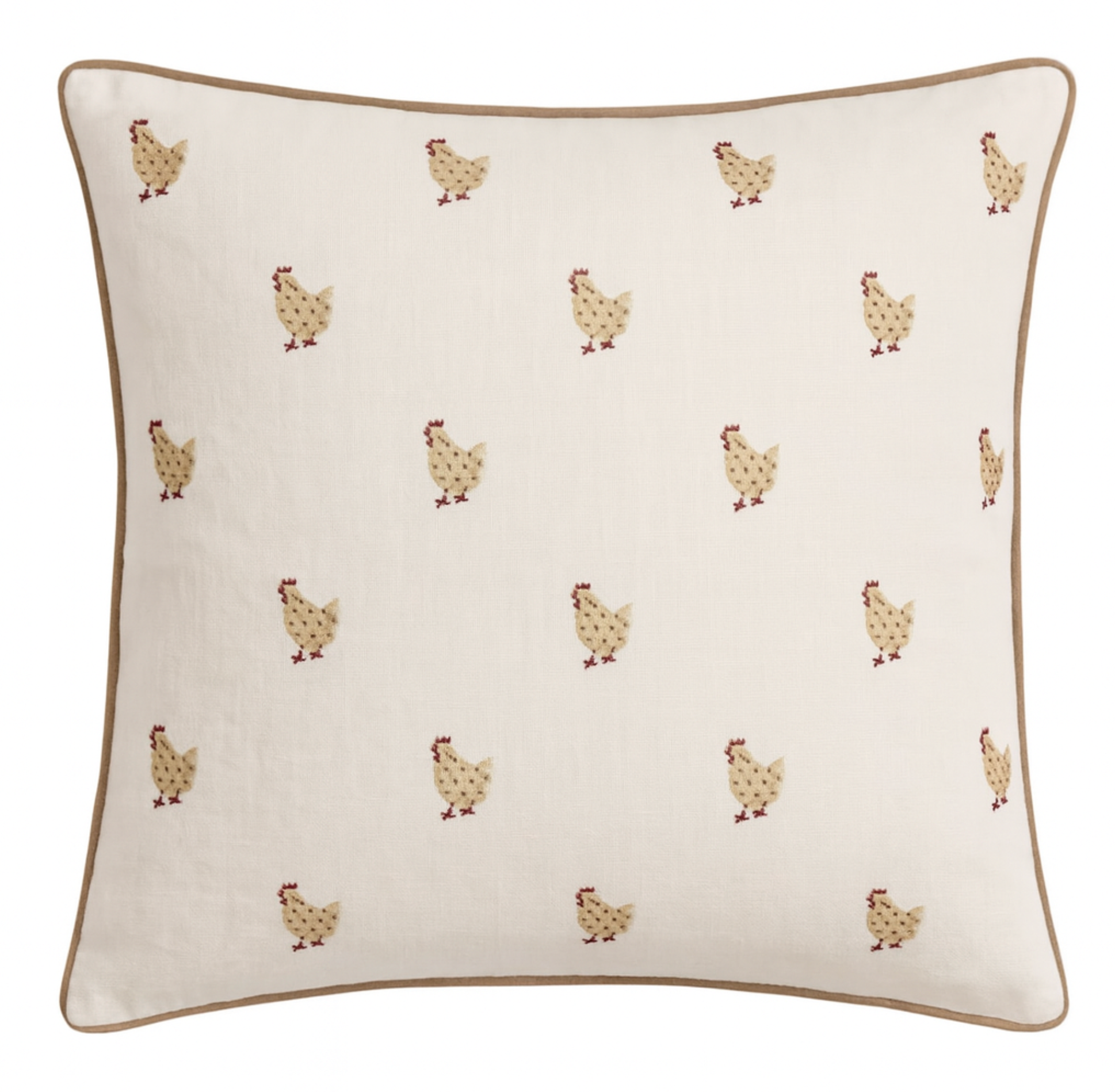 Chicken Woven Pillow Cover in Ivory with Betsy Chicken embroidered fabric front and ivory linen back