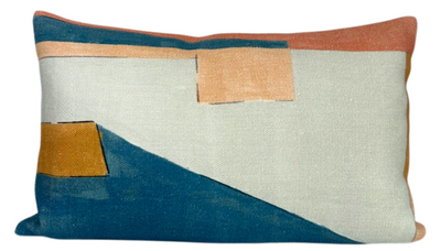 District Pillow Cover in Apricot showing front printed fabric and ivory linen back
