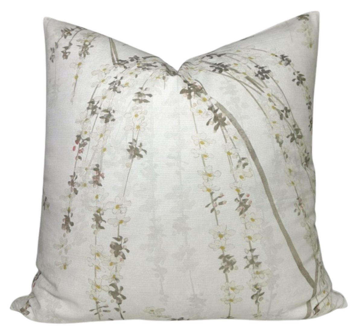 Weeping Blossom Pillow Cover in Beige showing floral print front and ivory linen back