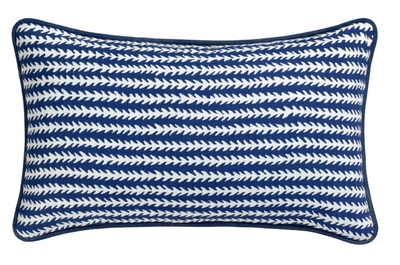 Horizon Pillow Cover in Indigo draped over a sofa corner