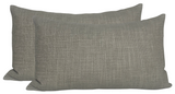 Pair of rectangular taupe linen pillow covers with subtle woven texture and small fold details at corners