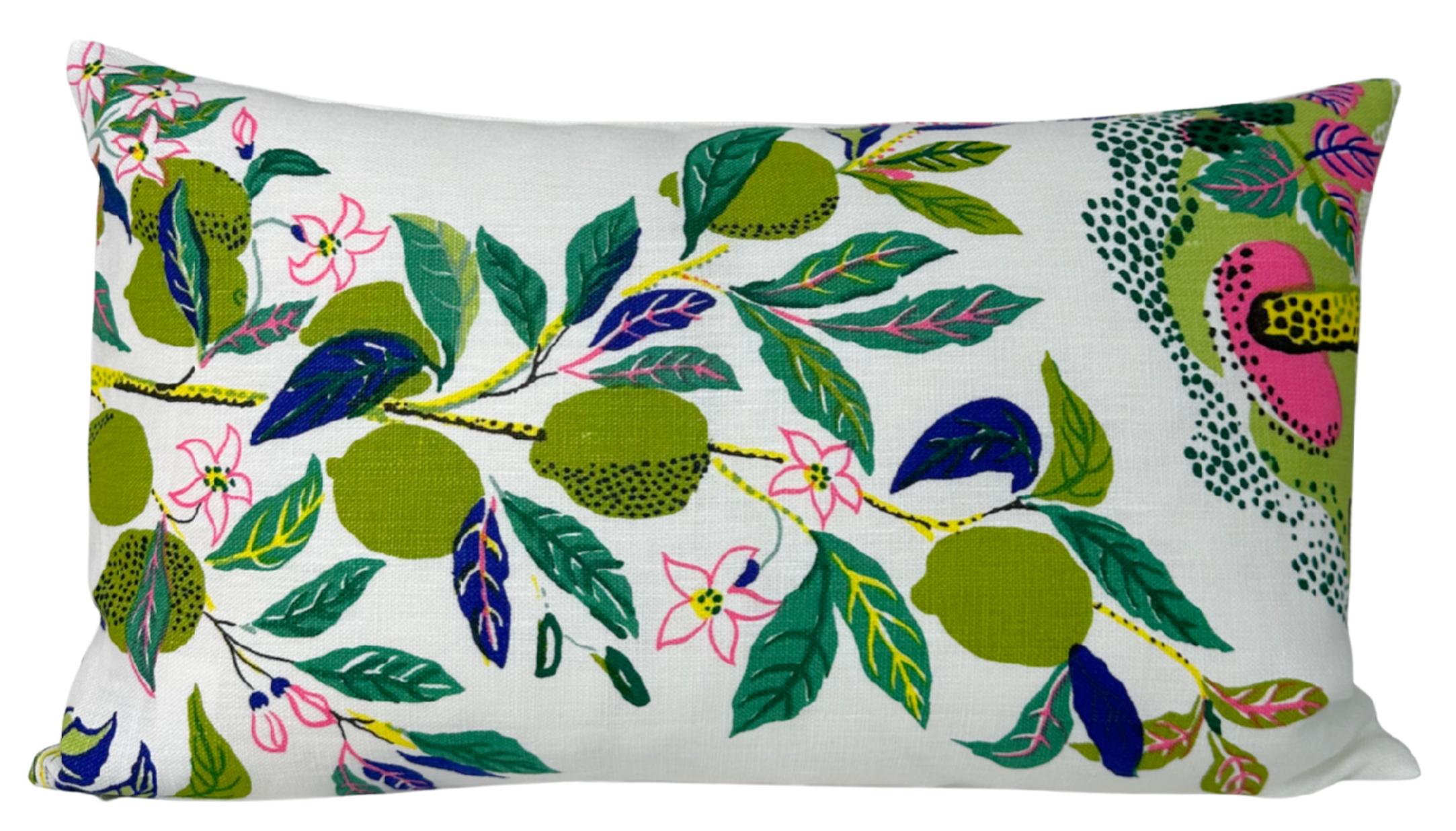 12x20 pillow cover displaying lime green citrus pattern on linen fabric