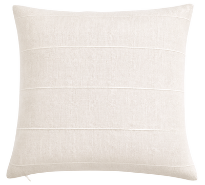 Faso Pillow Cover in Sandstone showing woven texture on front and ivory linen back