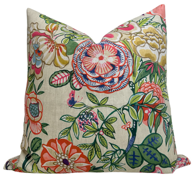 Peony Garden Floral Pillow Cover in Beige, Thibaut Pillows