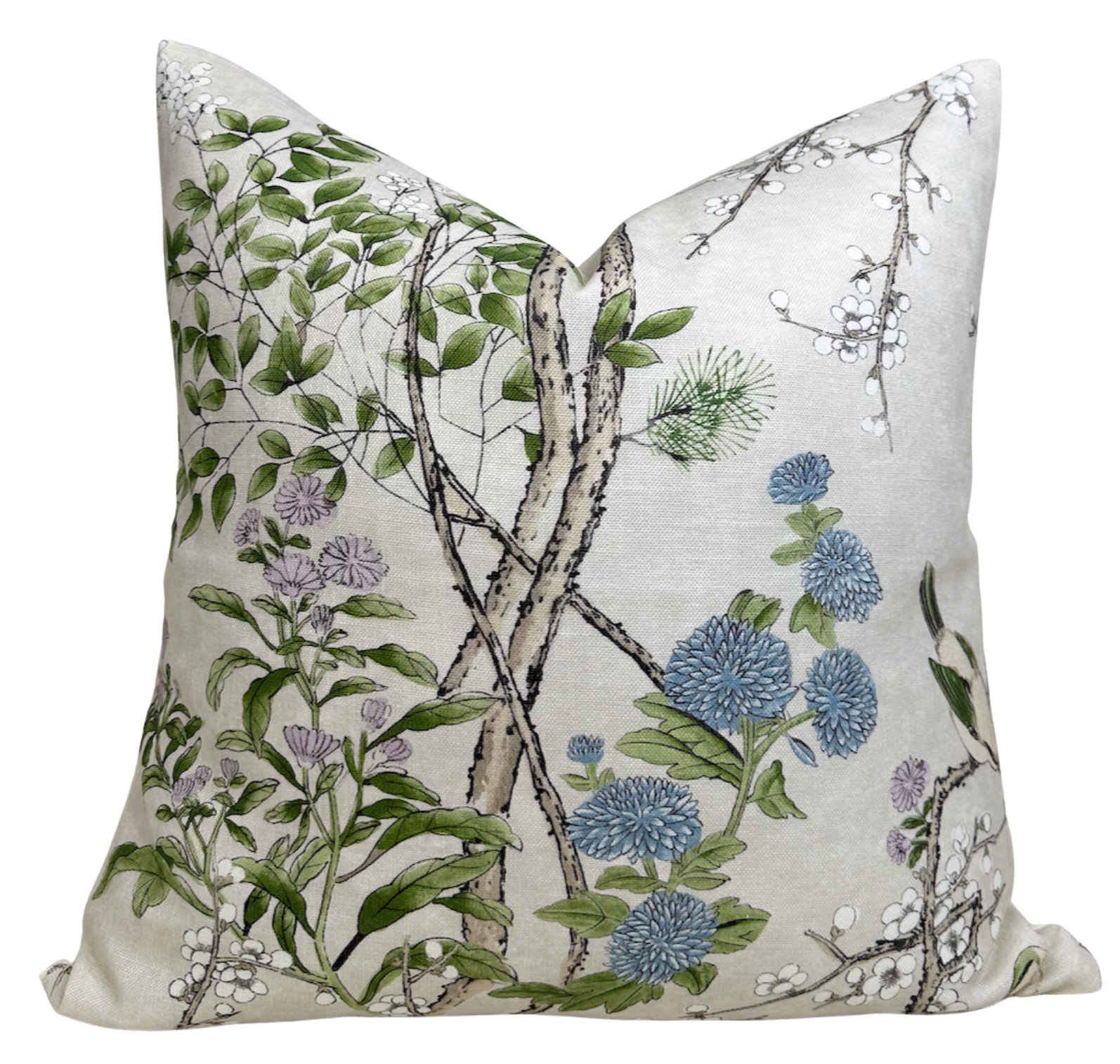 Lavender and cream Katsura Pillow Cover by DEKOWE shown on a sofa