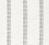Close-up of off-white fabric with a textured woven pattern featuring vertical stripes in soft gray and blue tones.