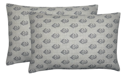 Rajmata Pillow Cover in grey from Peter Dunham Textiles showing front grey linen and ivory linen back