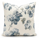 Sussex Hydrangea Pillow Cover in Slate Blue with floral pattern on a chair