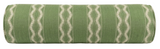 Long cylindrical bolster pillow with light green fabric featuring vertical white wavy stripe patterns, by Peter Dunham Textiles.