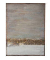 Canvas Picture Abstract Horizon 90x120cm showing a muted grey-blue and earth toned abstract horizon in a solid wood frame