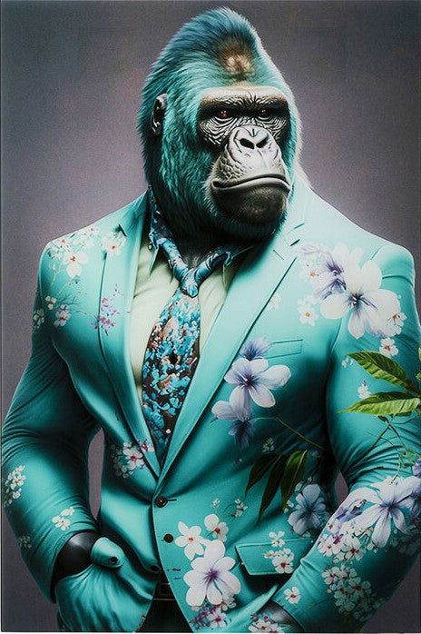 Glass Picture Mister Gorialla Blue 60x90cm showing vibrant blue gorilla image on laminated glass panel