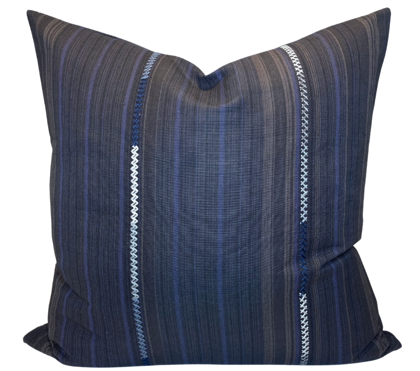 Barodo Pillow Cover in Navy Blue showing woven texture front and ivory linen back