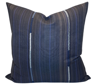 Barodo Pillow Cover in Navy Blue showing woven texture front and ivory linen back