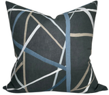 Simpatico Pillow Cover in Raven showing abstract pattern on front and ivory linen on back