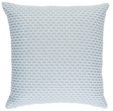Hickox Woven Pillow Cover in Sky Blue displayed on a sofa