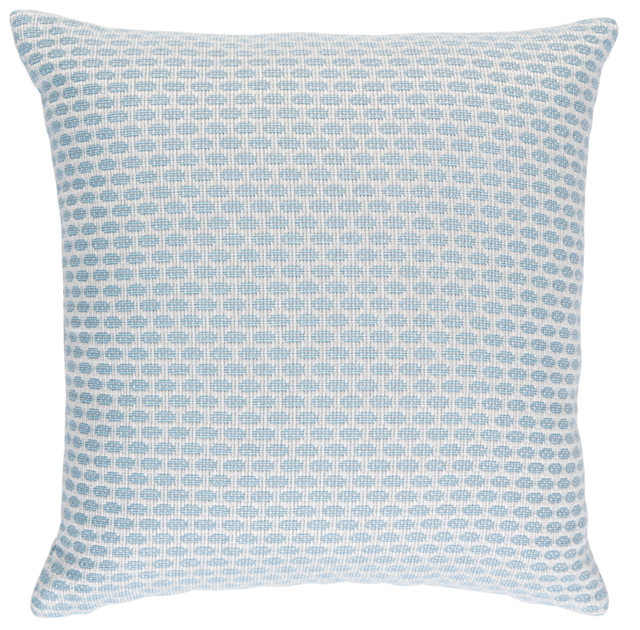 Hickox Woven Pillow Cover in Sky Blue displayed on a sofa