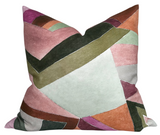 Roulade Pillow Cover in Rose showing abstract rose pattern on linen fabric with ivory linen backing