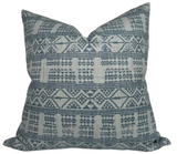Addis Pillow Cover in Mist Blue with Peter Dunham’s print front and navy linen back