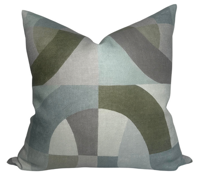 Colonnade Pillow Cover in Jadestone showing abstract pattern on textured linen fabric