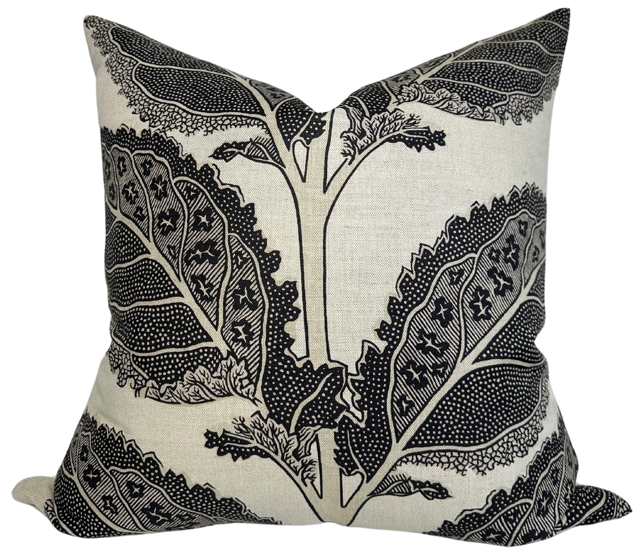 Lacinato Pillow Cover in Basalt Black featuring black and natural pattern on front with ivory linen back