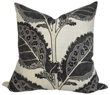 Lacinato Pillow Cover in Basalt Black featuring black and natural pattern on front with ivory linen back