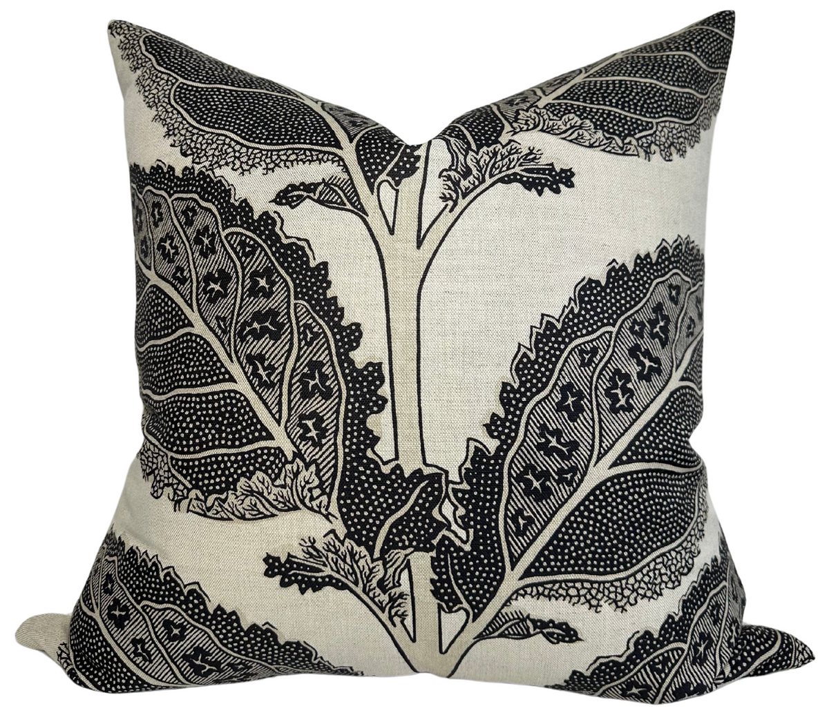 Lacinato Pillow Cover in Basalt Black featuring black and natural pattern on front with ivory linen back
