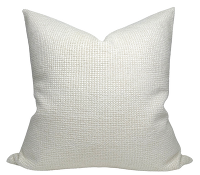 Tides Pillow Cover in Seashell showing textured front and ivory linen back fabric