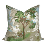 Green Lincoln Toile Pillow Cover front and ivory linen back fabric