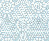 Light blue chamomile floral pattern with small triangle clusters and organic shapes on a white background, showing a detailed fabric texture.