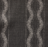Charcoal fabric with a woven texture featuring vertical wavy white lines bordered by dashed strokes, forming a subtle geometric pattern.