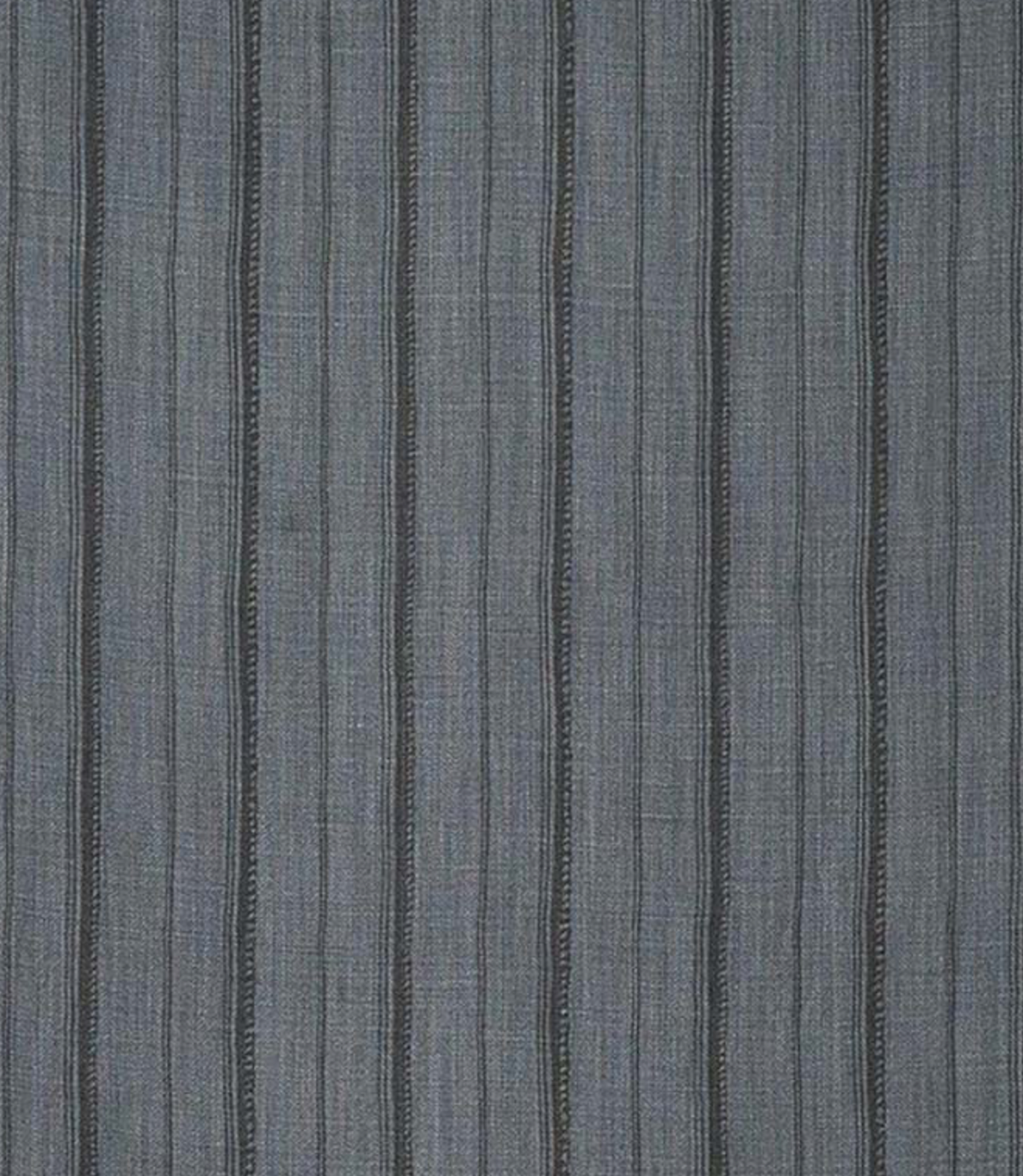 Slate grey fabric with vertical stripes in varying widths and subtle texture, creating a balanced, linear pattern for upholstery or pillows.