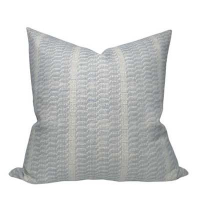 Pilar Pillow Cover in Bluebell showing printed fabric front and ivory linen back