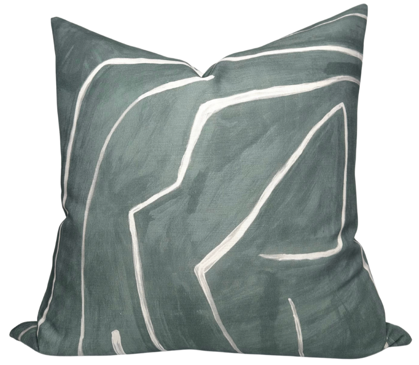 Graffito Pillow Cover in Denim showing Kelly Wearstler abstract print on linen with ivory linen backing