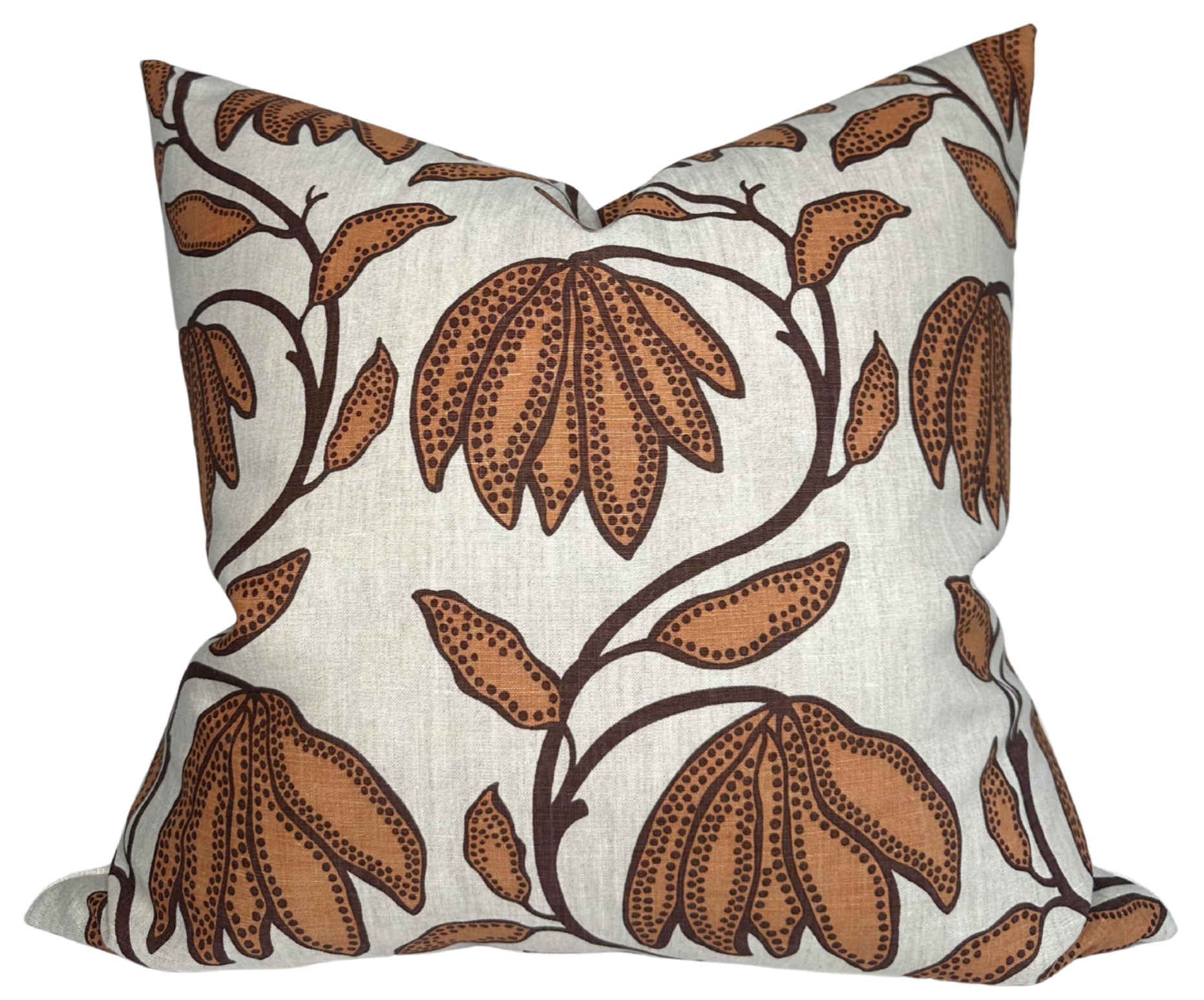 Desert Floral Pillow Cover in Ochre featuring floral pattern front and ivory linen back